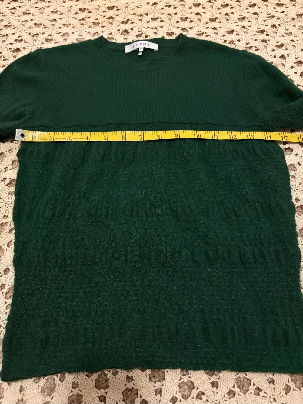 FRAME Cashmere/Wool Crew Neck Sweater Green Smocked Detail Size Small - Picture 7 of 9